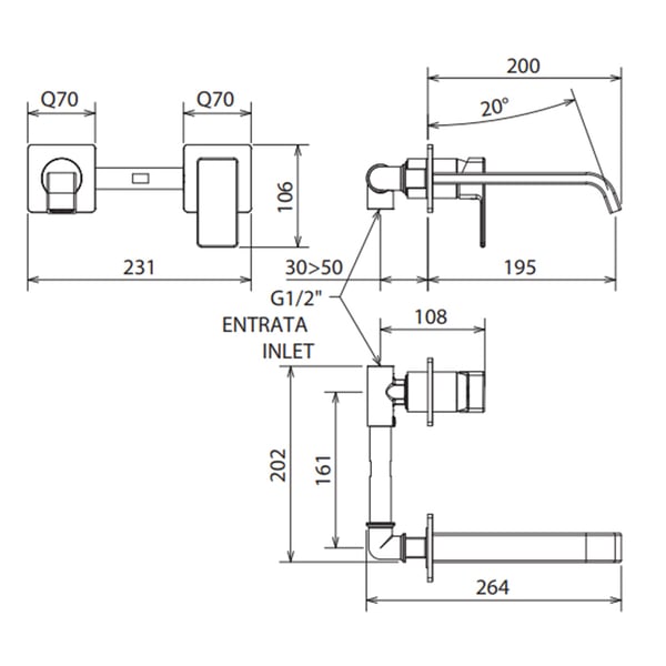Μπαταρία Νιπτήρος Εντοιχισμού Profili Plus 2 οπών